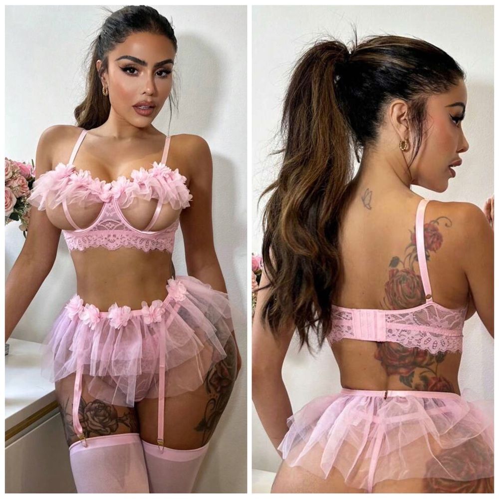 ❤️ NEW Floral Lace Underwire Garter Lingerie Set With 1pair Stocking